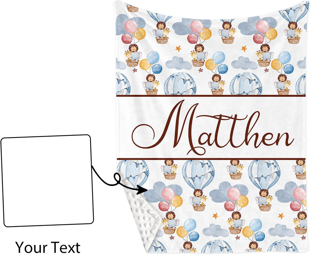 Personalized Crib Bedding Set for Baby Boys Girls, Custom Name Baby Crib Sets 5-Pcs - Toddler Double Layer Blanket Fitted Sheet Changing Pad Cover Rug Wall Art Set, Balloon Clouds Theme Nursery Décor