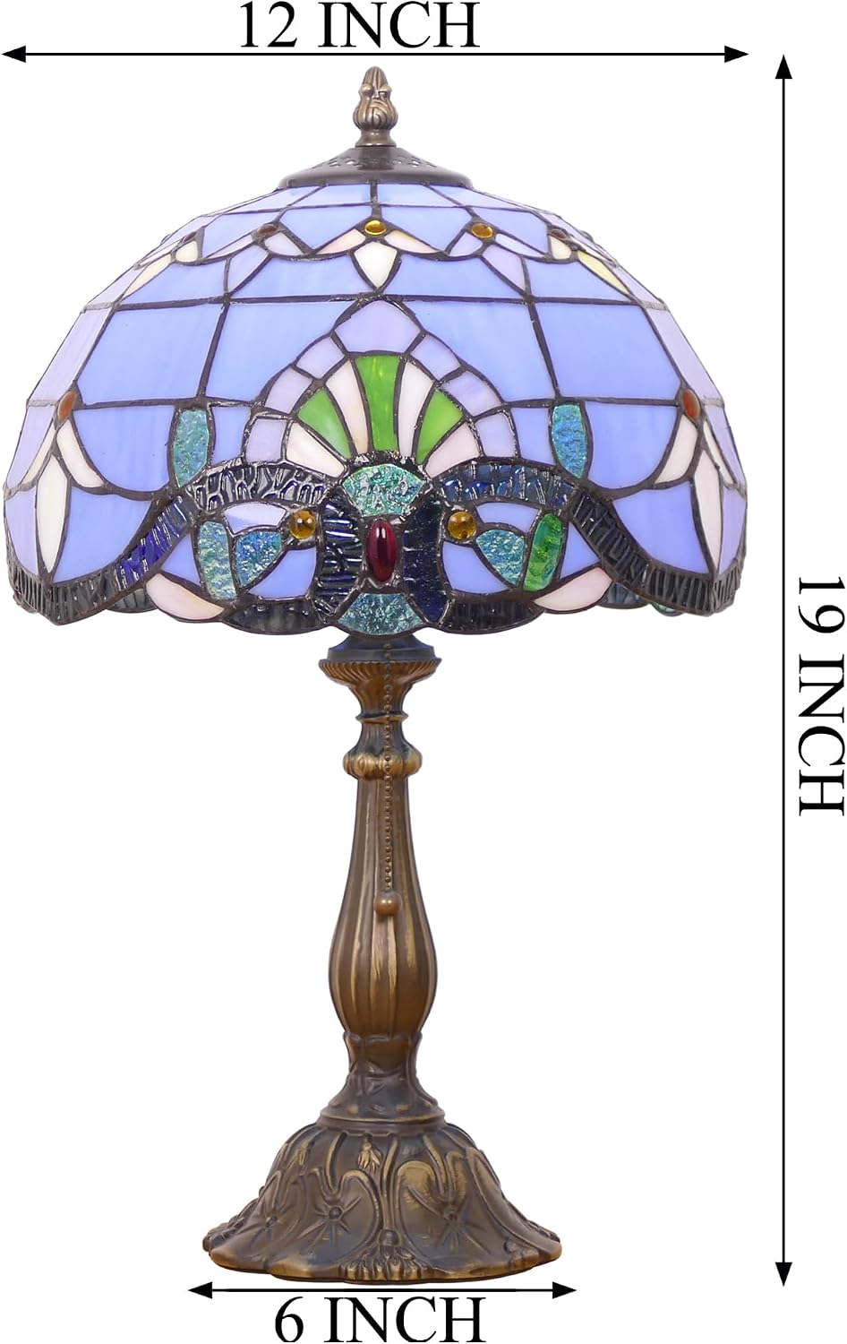 Tiffany Lamp Stained Glass Table Lamp Antique Bedside Reading Light W12H19 Inches (Baroque)