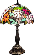 Tiffany 3-Color Stained Glass Lamp - Vintage Beside Reading Lamp, 12 inch Living Room Light, Flowers Style Antique Nightstand Light (Grapes Flowers)