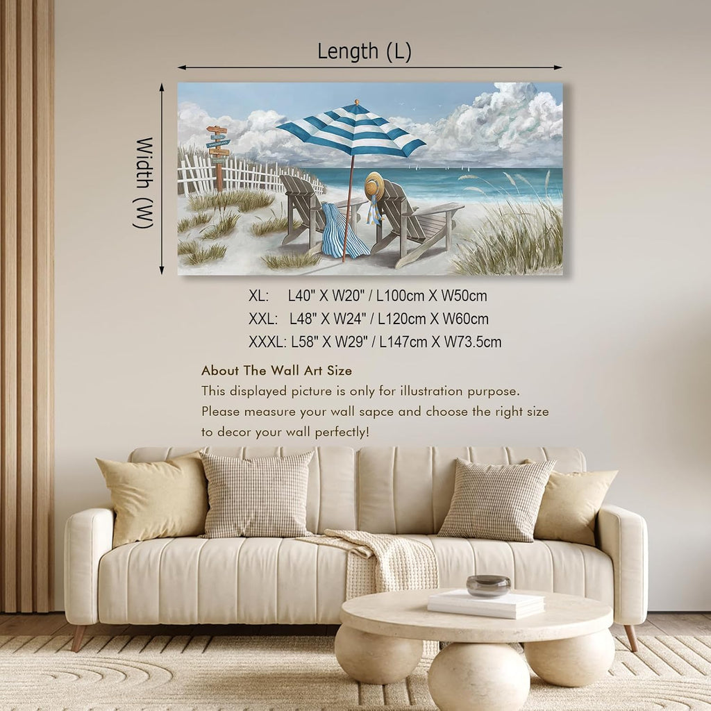 Shoci Summer Beach Wall Art - Large Blue Sky White Cloud Canvas Picture for Living Room Ocean Beach Painting Print Decor Peaceful Sea Life Artwork Wall Art for Bedroom Home Office Decoration 29' X 58'