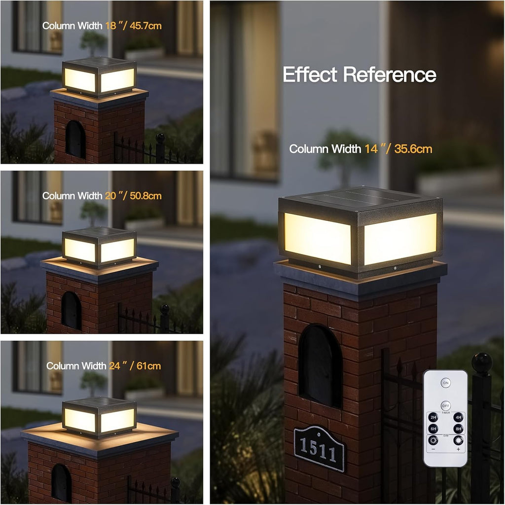 MVBT Solar Post Lights Waterproof, 11.8' Solar Pillar Lights Outdoor, Modern Gate Column Lights, Large Square Solar Lantern, 3000K LED Entrance Column Lamp for Deck Patio Outside Pool Stone Pillars
