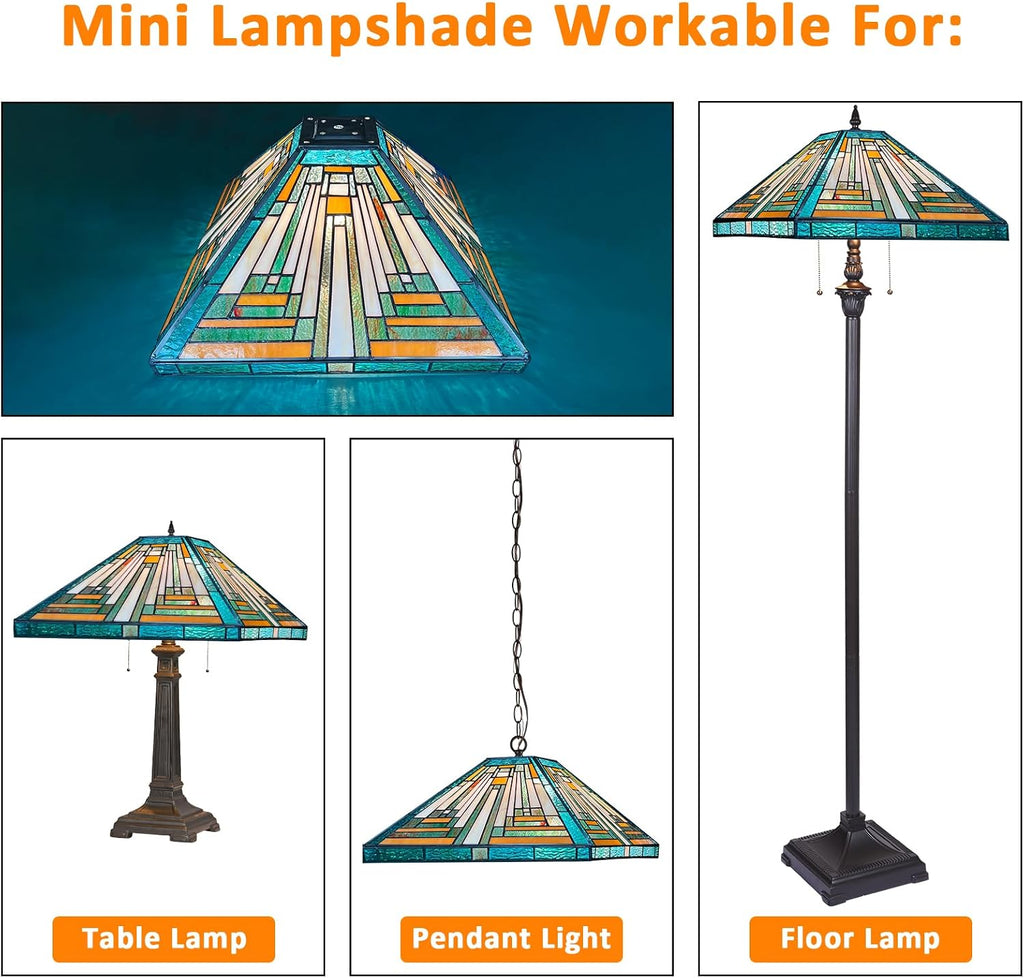 Capulina Tiffany Lamp Shade 16 Inches Wide Accessories Replacement Amber Green Style Stained Glass Lampshade for Table Lamp Floor Lamp