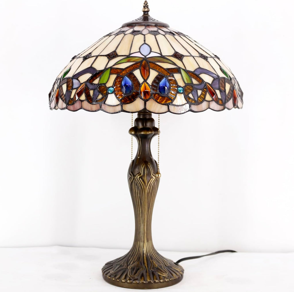 WERFACTORY Tiffany Style Table Lamp Colorful Stained Glass Serenity Victorian Bedside Lamp16X16X24 Inches Desk Light Metal Base Decor Bedroom Living Room Home Office S021 Series