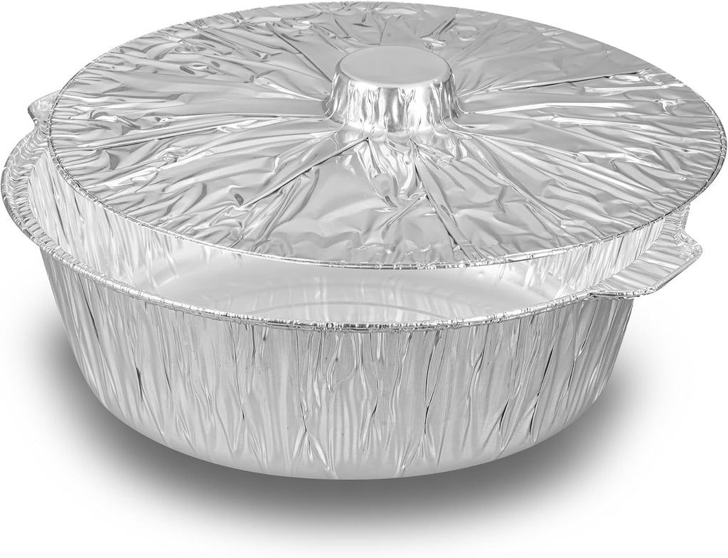 Foil Lux 8.5 Quart Pans And Lids, 50 Disposable Pots With Lids - Oven-Ready, Stove Compatible, Aluminum Foil Baking Pans, Freezable, For Outdoor Camping, Vacation, Picnic, And More - Restaurantware