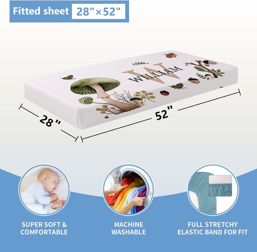 KAINSY Custom Crib Bedding Set 5 Piece for Girls Boys – Personalized Green Plants Theme, Newborn Sleep Set, Nursery Decor, Toddler Room Essentials, Infant Sleep, Baby Room Accessories, Baby Gift