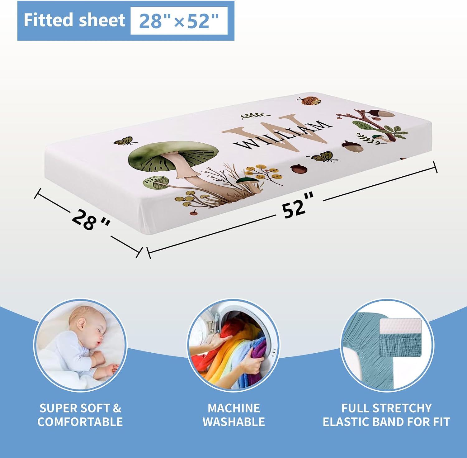 KAINSY Custom Crib Bedding Set 5 Piece for Girls Boys – Personalized Green Plants Theme, Newborn Sleep Set, Nursery Decor, Toddler Room Essentials, Infant Sleep, Baby Room Accessories, Baby Gift