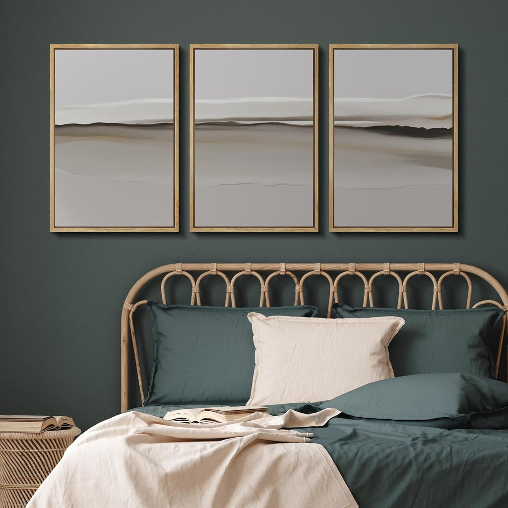 SIGNFORD Framed Canvas Print Wall Art Set Neutral Abstract Landscape Soft Earthy Gradients Illustrations Modern Art Relax/Calm for Living Room, Bedroom, Office - 24'x36'x3 Natural