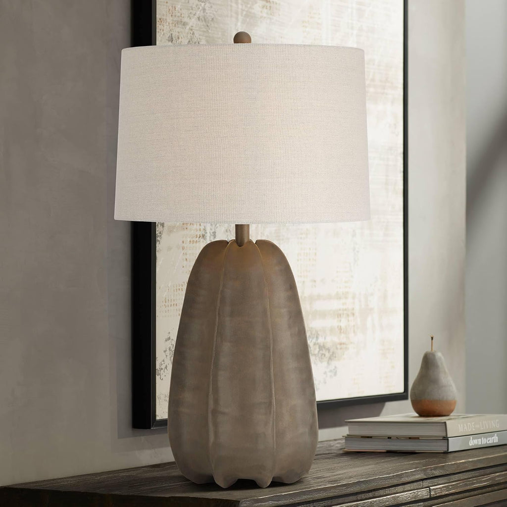 360 Lighting Calabasa 30' Tall Large Modern End 3-Way Table Lamp Chocolate Brown Finish Single Fabric White Shade Living Room Bedroom Bedside Nightstand House Office Home Reading Kitchen Entryway