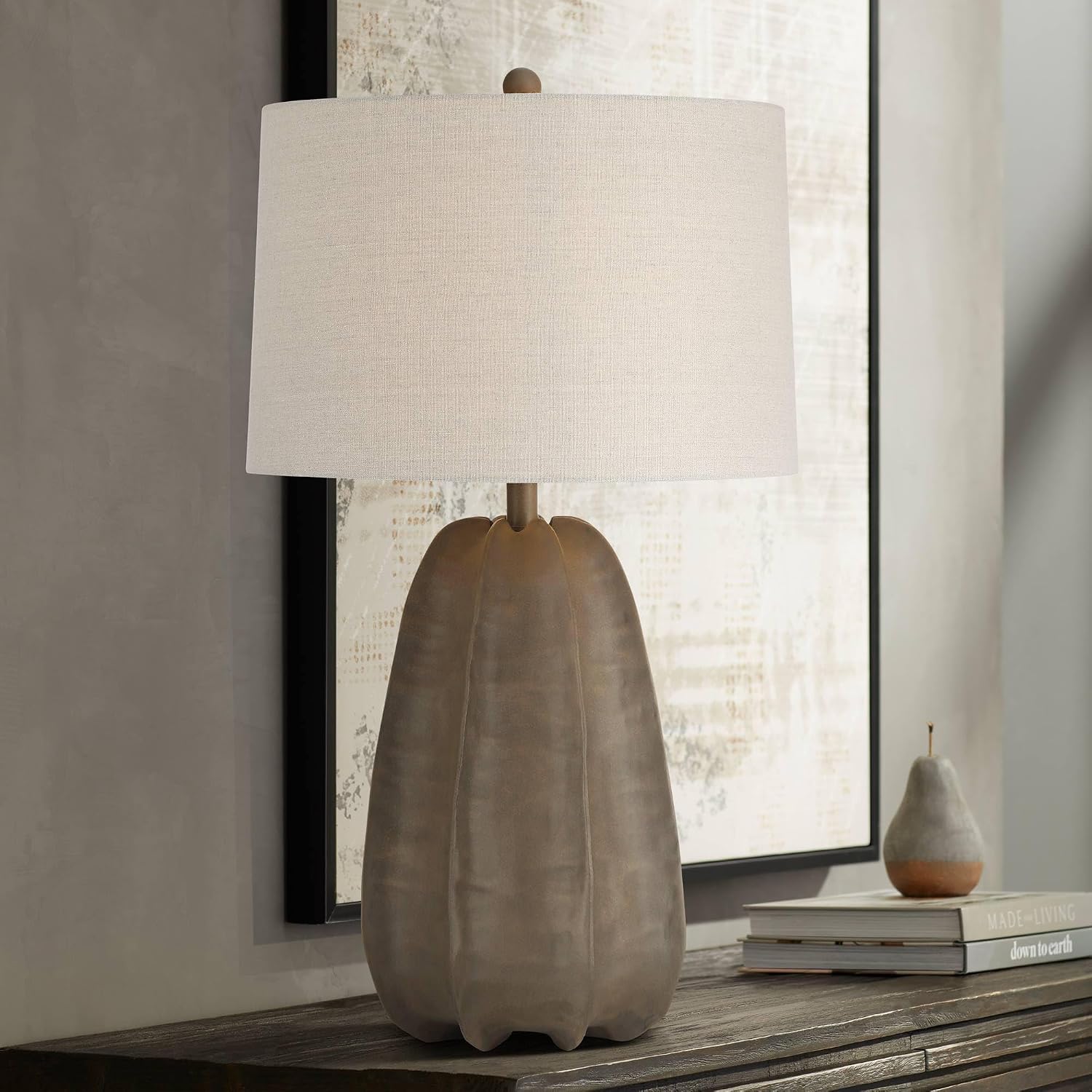 360 Lighting Calabasa 30' Tall Large Modern End 3-Way Table Lamp Chocolate Brown Finish Single Fabric White Shade Living Room Bedroom Bedside Nightstand House Office Home Reading Kitchen Entryway