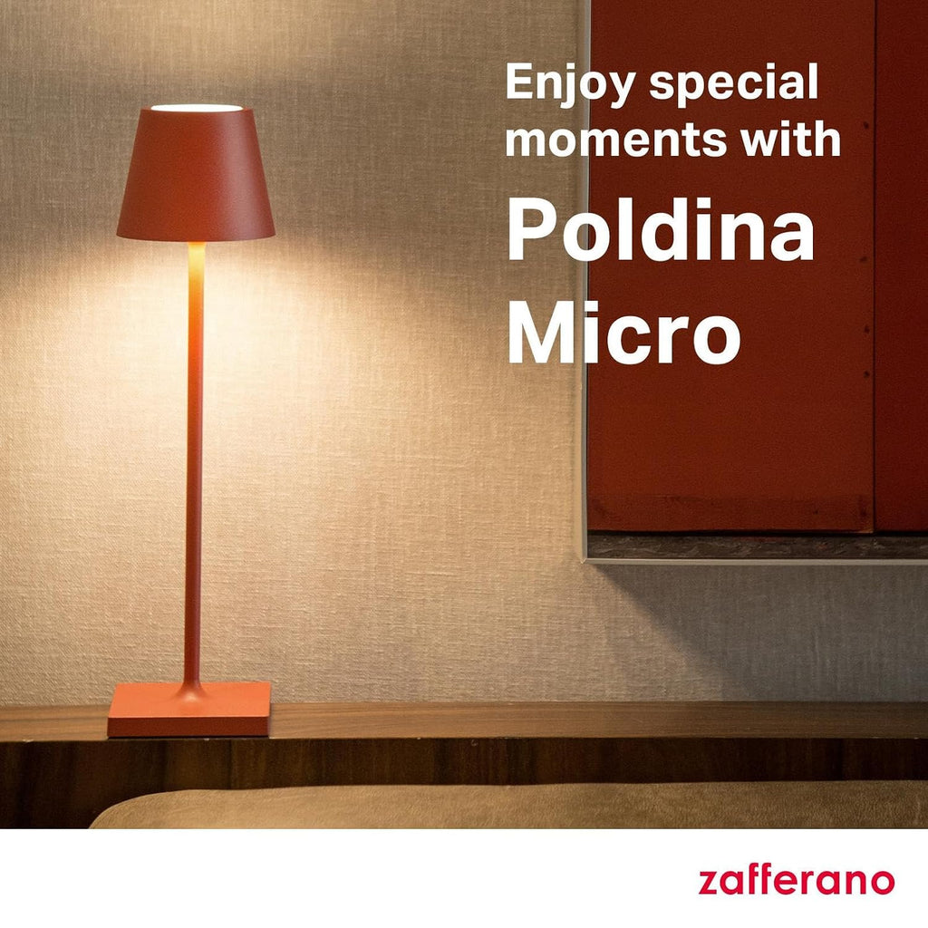 Zafferano, Poldina Micro Lamp, Rechargeable Cordless Table Lamp with Touch Controls, Suitable for Indoor and Outdoor, Dimmer, 2200-3000 K, Height 10.8 Inches, Capri Blue Color