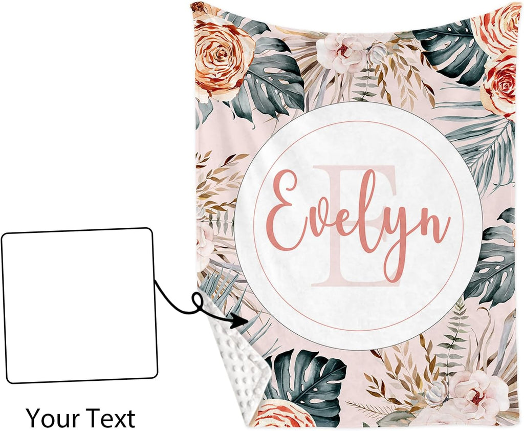 Personalized Nursery Crib Bedding Set: Custom Name 5 Piece Baby Crib Sets with Bohemian Flowers - Toddler Double Layer Blanket Set, Comfortable Crib Bed Sheets for Baby Gril