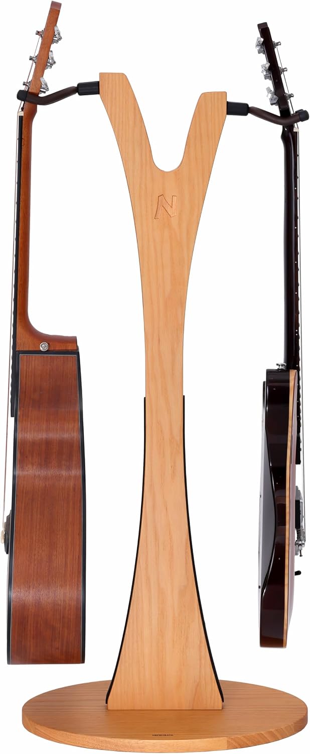 Nefelibata Wooden Guitar Stand, Handmade German Ash Solid Y-shaped Wood Racks Floor Holds 2 Guitars, for Electric Guitars, Acoustic Guitars, Classical Guitars, Banjos, Mandolins(Log)