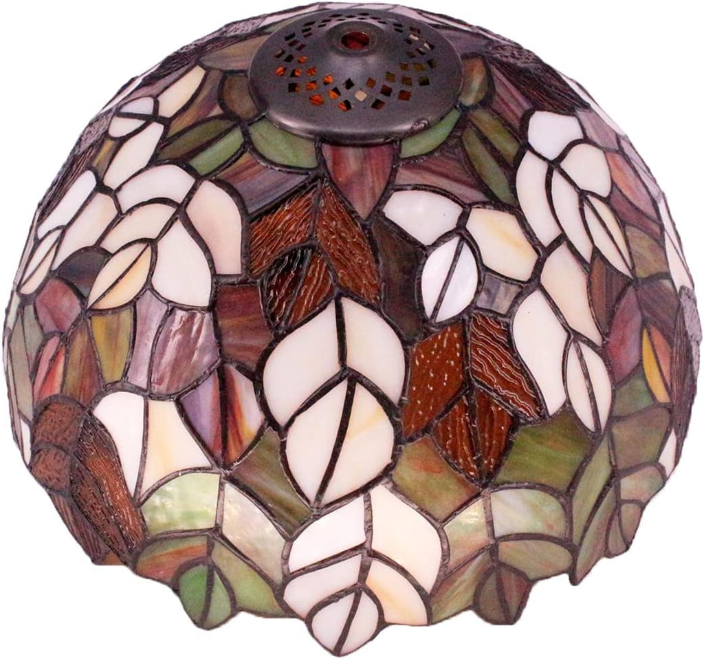 WERFACTORY Tiffany Table Lamp Stained Glass Style Maple Leaf Bedside Lamp Desk Reading Light 12X12X18 Inches Decor Bedroom Living Room Home Office S804 Series