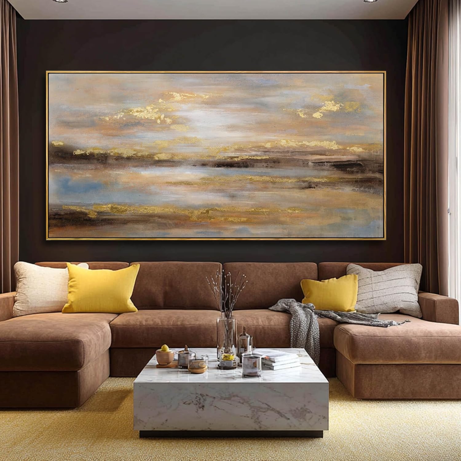 Large Framed Artwork for Living Room Abstract Bedroom Wall Art Gold Abstract Wall Decor Office Home Decor 29'x 58' Canvas Painting Wall Hanging