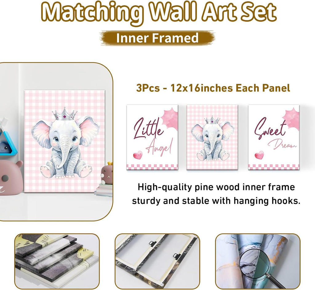 Terwex Personalized 5-Piece Baby Crib Bedding Set - Custom Name Nursery Set for Girls Boys, Soft Toddler Crib Set for Infant, Customized Gift, Pink Cute Elephant