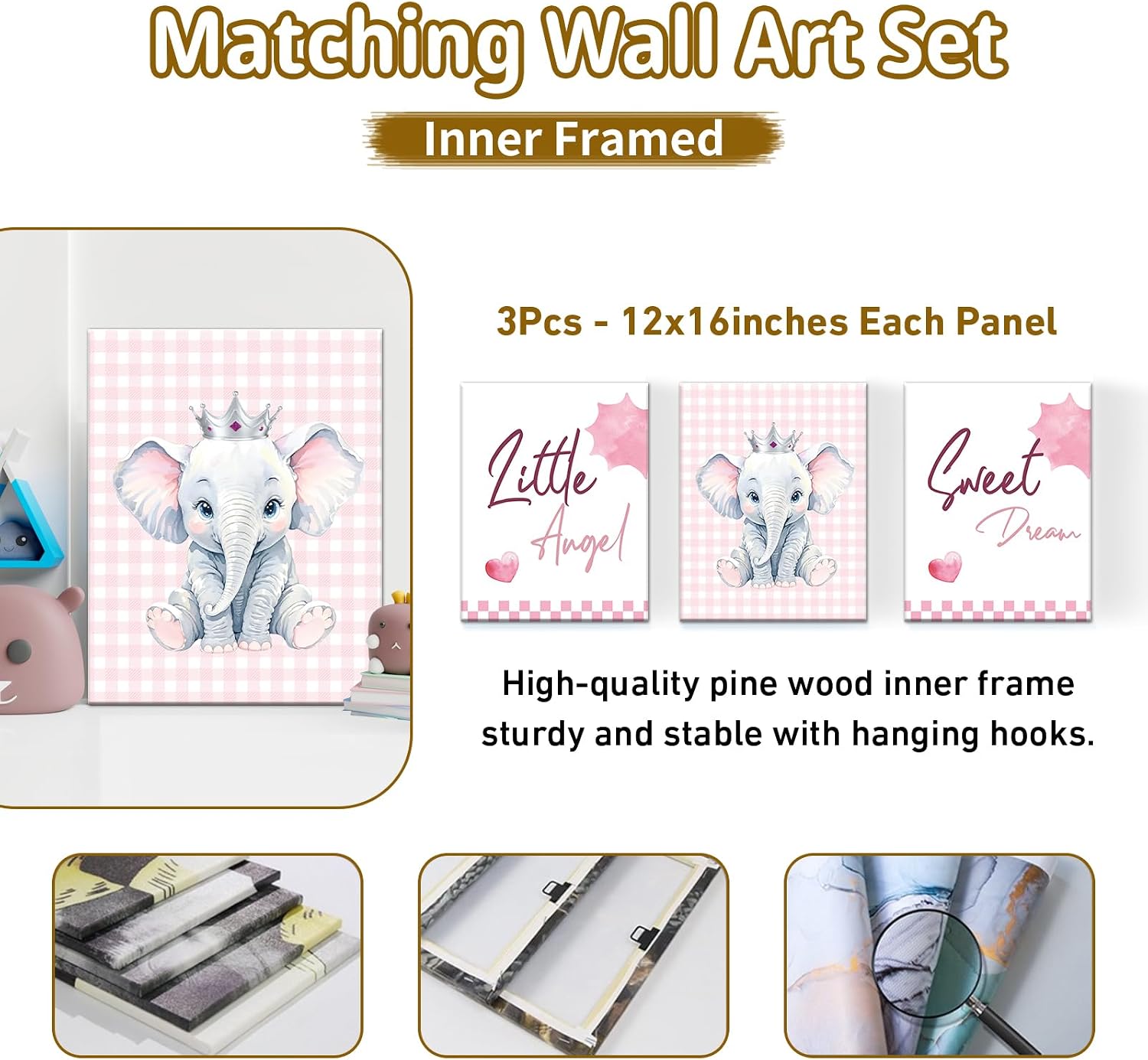 Terwex Personalized 5-Piece Baby Crib Bedding Set - Custom Name Nursery Set for Girls Boys, Soft Toddler Crib Set for Infant, Customized Gift, Pink Cute Elephant