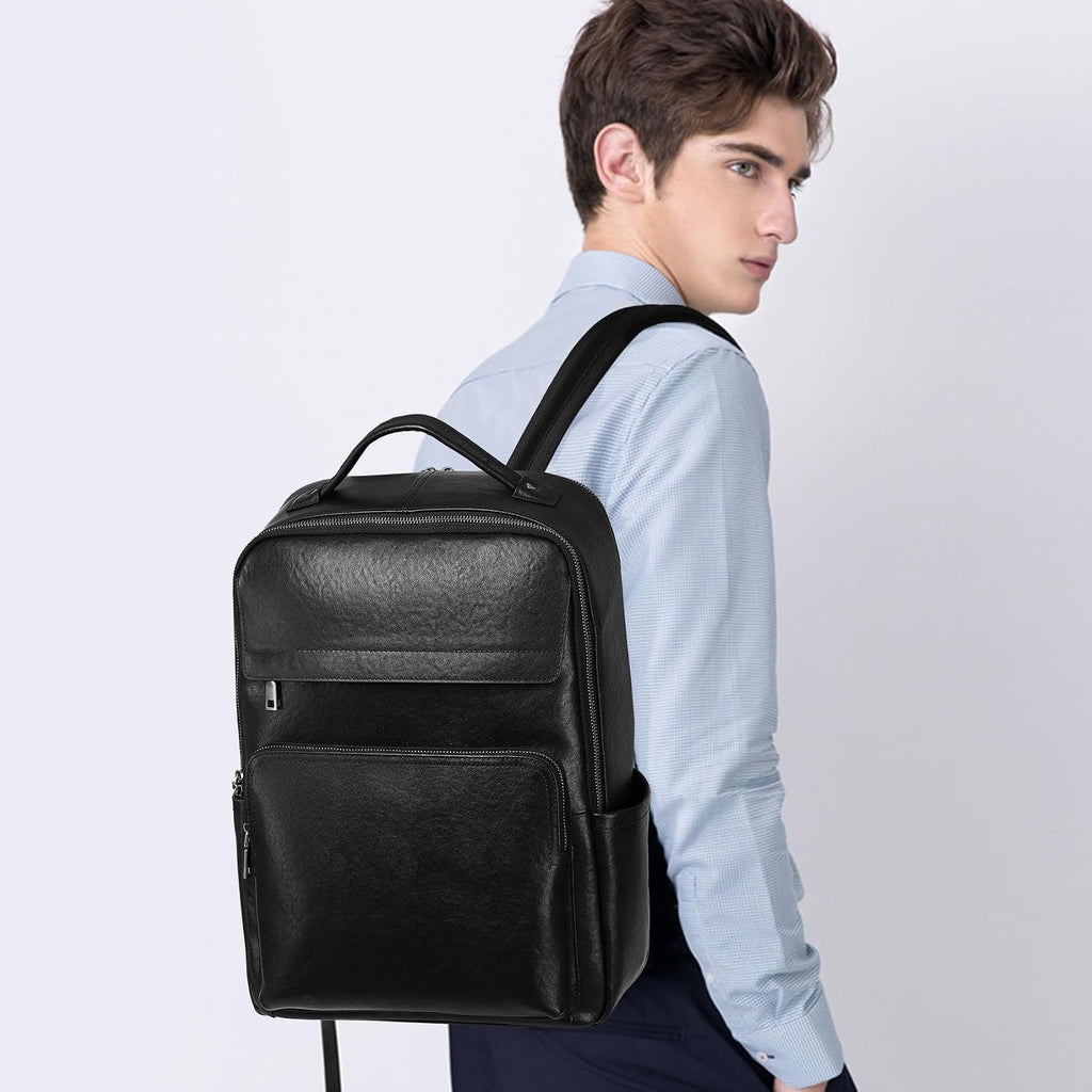 Veg-Tan Genuine Leather Backpack for Men Multi-Functional 15.6' Laptop Backpack, Black Business Travel Luxury Backpack Work Daypack