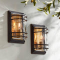 John Timberland Habitat Rustic Industrial Outdoor Wall Light Fixtures Set of 2 Bronze Warm Brass 11' Clear Glass for Post Exterior Barn Deck House Porch Yard Patio Outside Garage Front Door