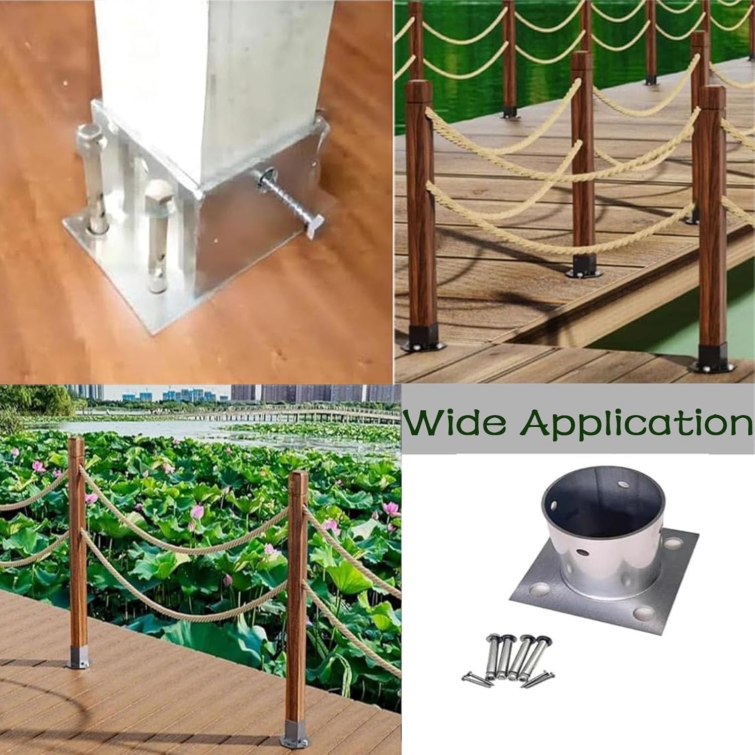 Deck Railing Post Side Mounting Brackets, Posts Support Pack for Fix Fence/Flag Round Posts, Sturdy Construction Pergola Brackets Kit Post Base with Screws(Dia 3.1 X 3.1IN(80 X 80MM),7 pcs)