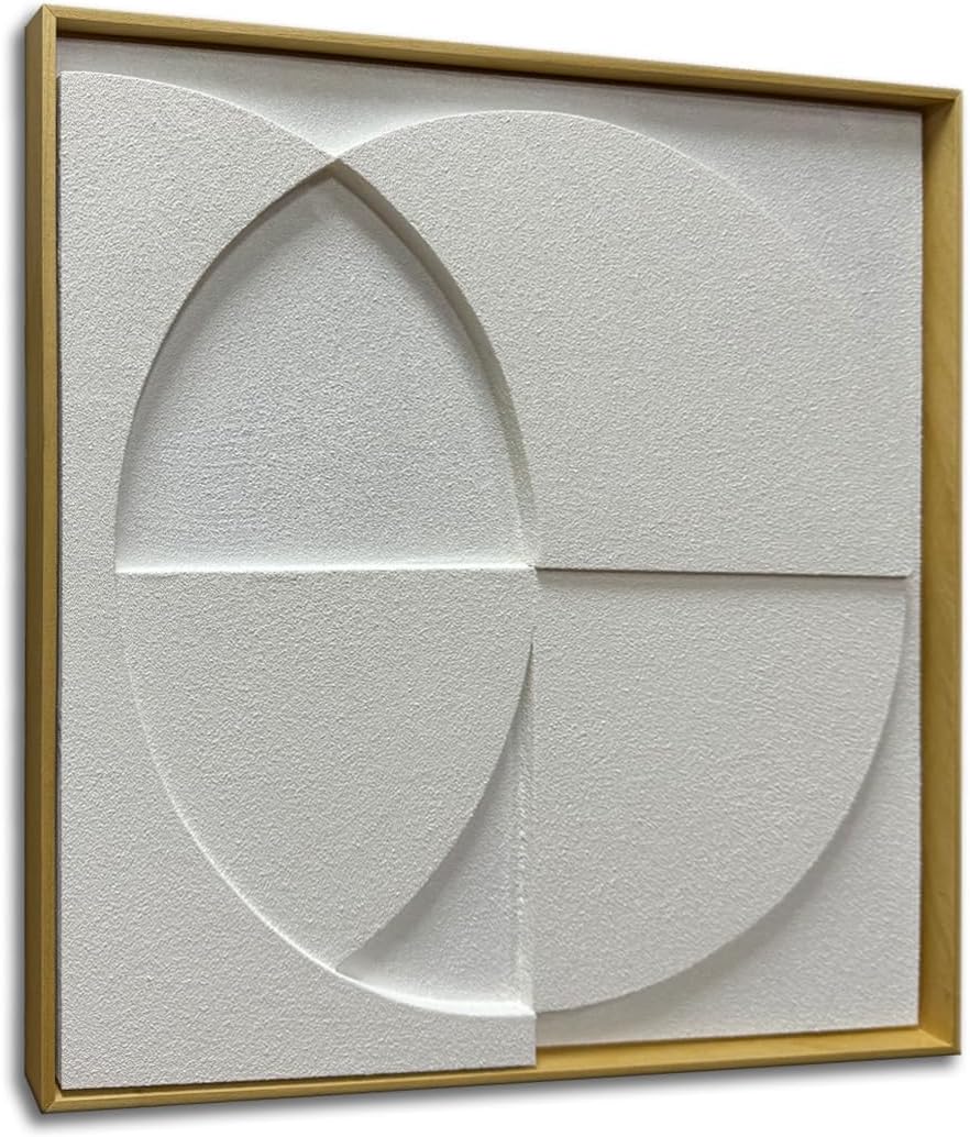 Slyart White Texture Wall Art, Handmade Abstract 3D Minimalist Plaster Paintings, Wabi-Sabi Wall Art 24x24 Inch Wall Decor