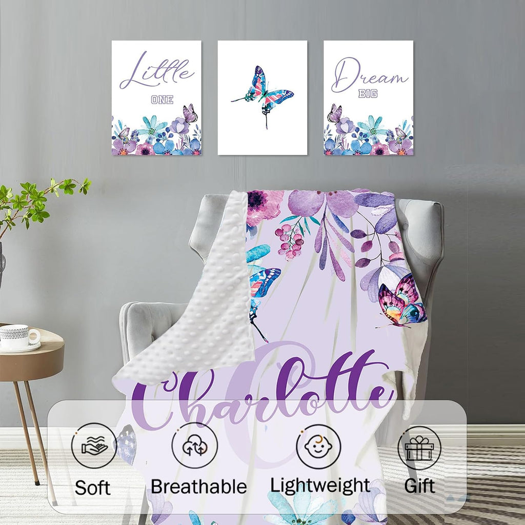 TOOTANN Custom Baby Crib Bedding Set, 5 Pcs Personalized Name Baby Crib Sheets for Kid Toddler Infant, Light Purple Background with Butterflies Nursery Bedding Set