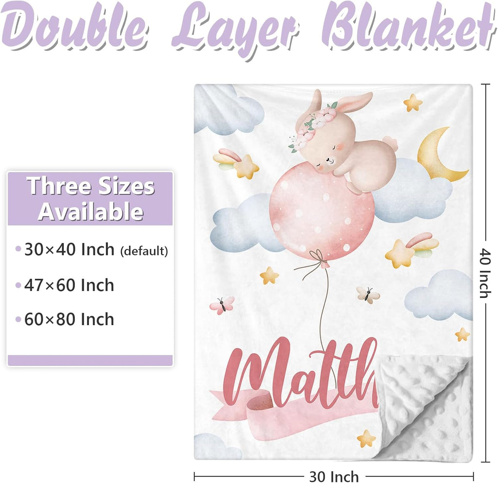Custom Baby Crib Bedding Set, 5 PCS Personalized Name Baby Crib Sets for Girls Boys, Pink Rabbit Theme Nursery Bedding Sets for Infant Toddler, Double Layer Flannel Bed Set Customized Gifts