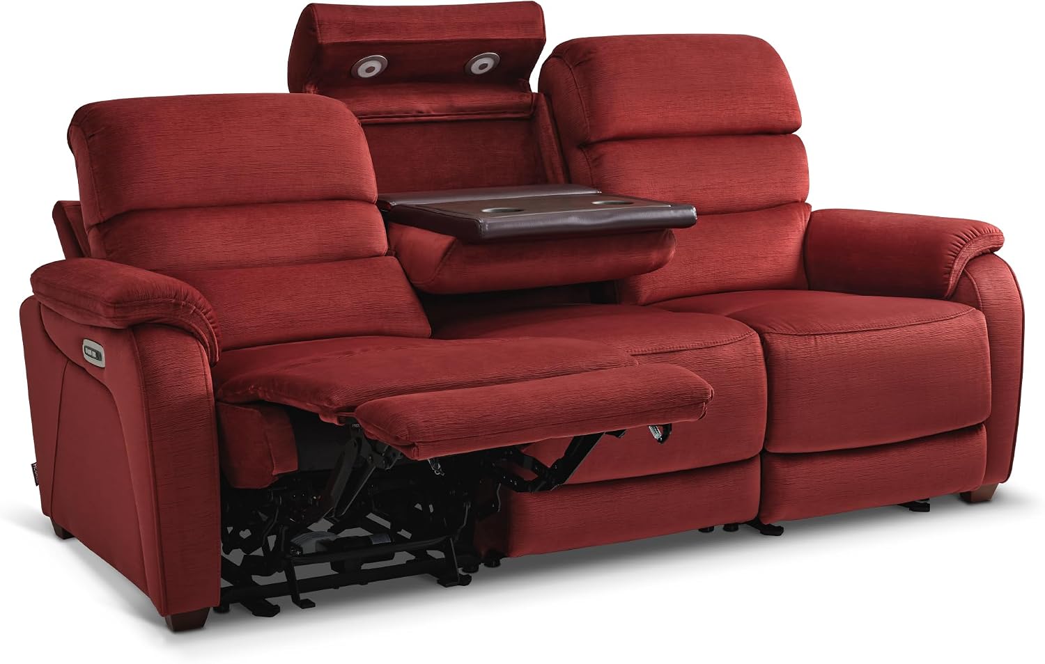 MCombo 87.2'' Wall Hugger Power Recliner Sofa with Drop Down Table, Reclining Sofa with Adjustable Headrest, USB Charge Ports, Reading Lamp, for Living Room, RVs, Fabric, ST258M3 (3-Seater, Burgundy)
