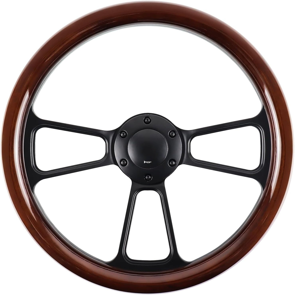 Universal 14 Inch Wooden Racing Steering Wheel 6 Bolt Black Aluminum 3 Spoke Vintage with Horn Button for Racing/Rally/Motorsports Racing Steering Wheel