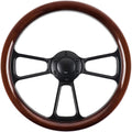 Universal 14 Inch Wooden Racing Steering Wheel 6 Bolt Black Aluminum 3 Spoke Vintage with Horn Button for Racing/Rally/Motorsports Racing Steering Wheel