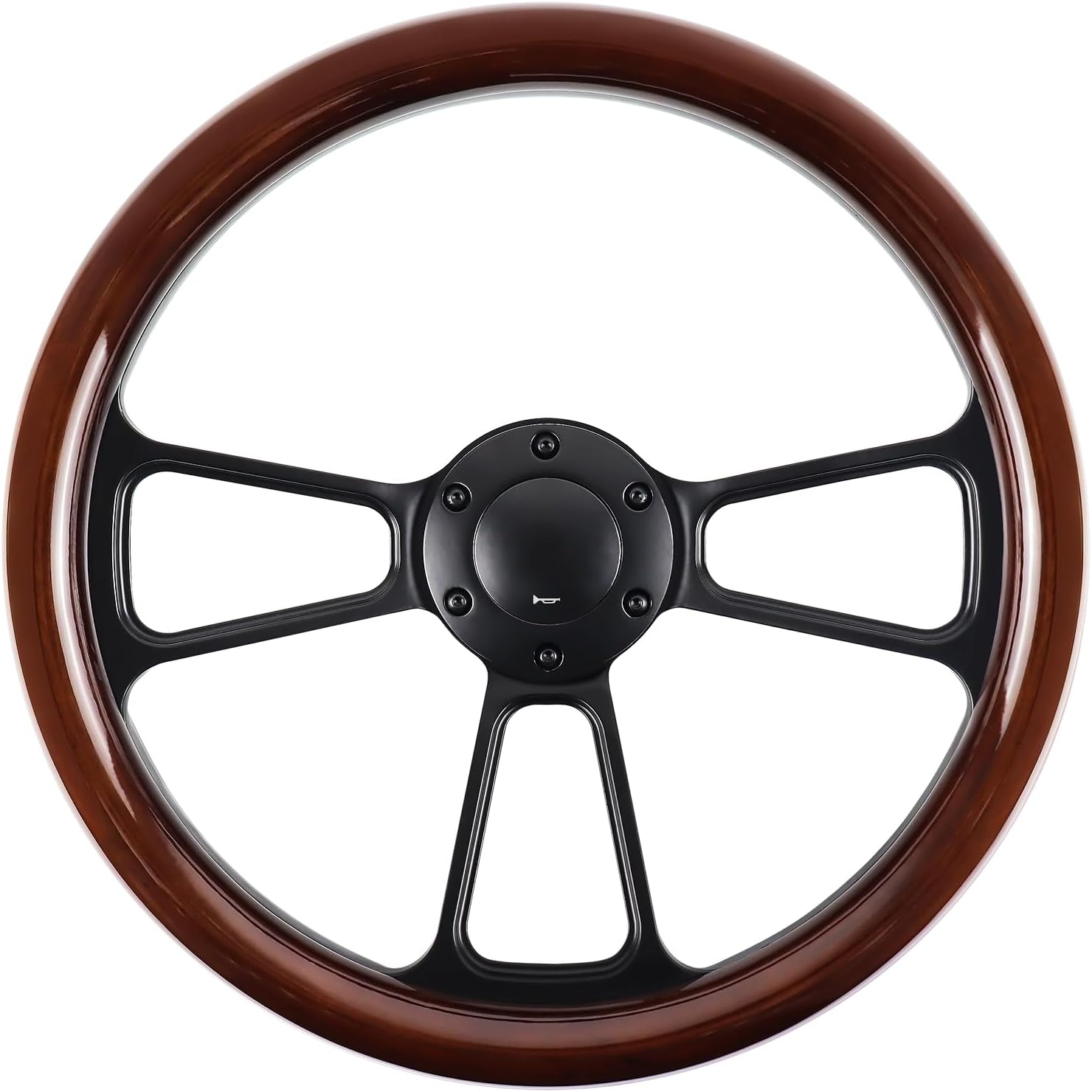 Universal 14 Inch Wooden Racing Steering Wheel 6 Bolt Black Aluminum 3 Spoke Vintage with Horn Button for Racing/Rally/Motorsports Racing Steering Wheel