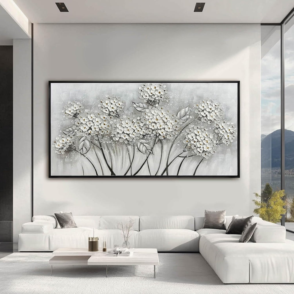 Kureful Large Artwork Flowers Oil Painting Modern Home Decorations Floral Canvas Pictures for Living Room Bedroom Kitchen Office 29' x 58' (White)