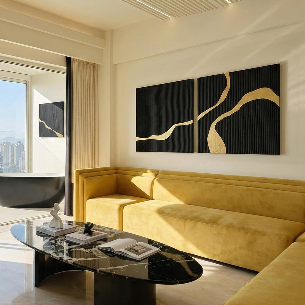 JUHOME 3-Piece Black Abstract Canvas Wall Art Set, 30x30 In Each, Modern Minimalist Textured Oil Painting Triptych for Living Room Bedroom Office Hotel Restaurant Decoration