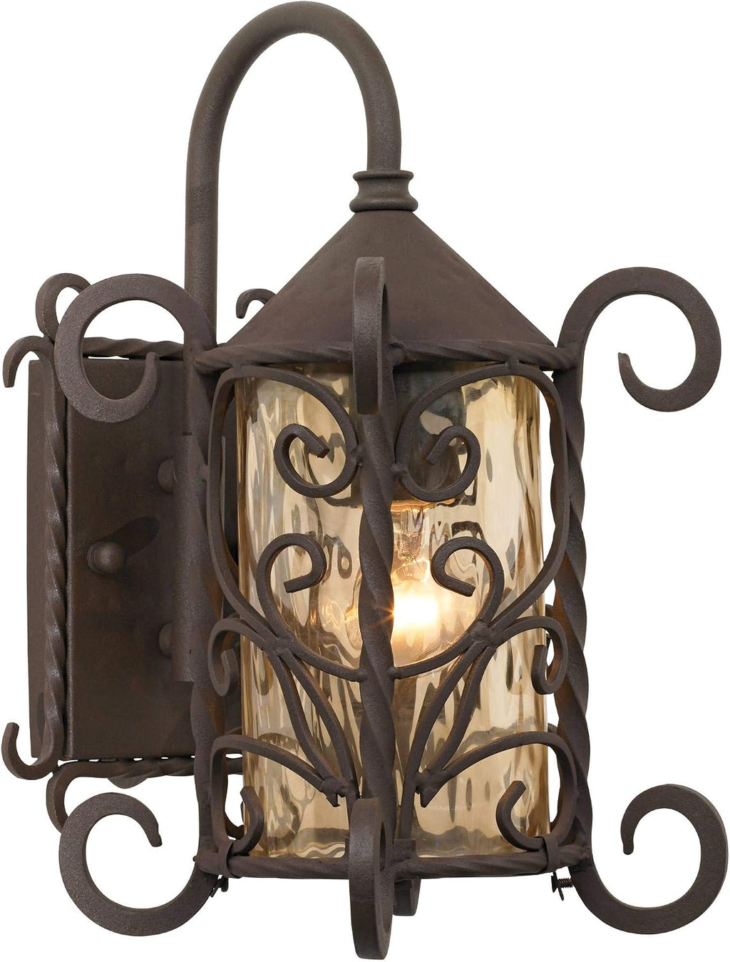John Timberland Casa Seville Rustic Outdoor Wall Light Fixture Dark Walnut Scroll 13 1/4' Champagne Hammered Glass for Exterior House Porch Patio Outside Deck Garage Yard Front Door Garden Home