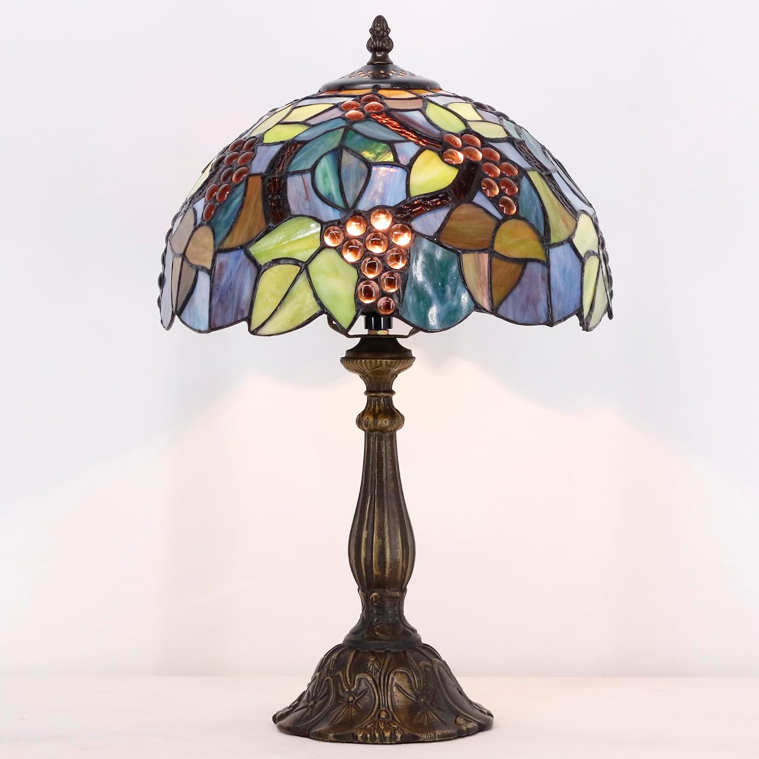 Tiffany Stained Glass Touch Control Table Lamp Purple Grape Style 12×12×19 Inches Desk Reading Light Bedroom Office