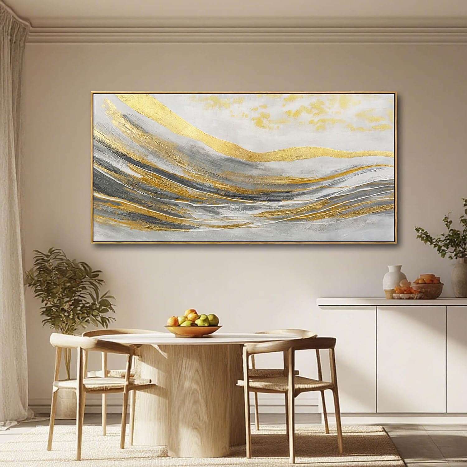 Artexist Abstract Wall Decor Modern Canvas Poster Gold Foil Wood Wall Art 24'x48' Pictures for Bedroom Wall Posters for Dining Room Area