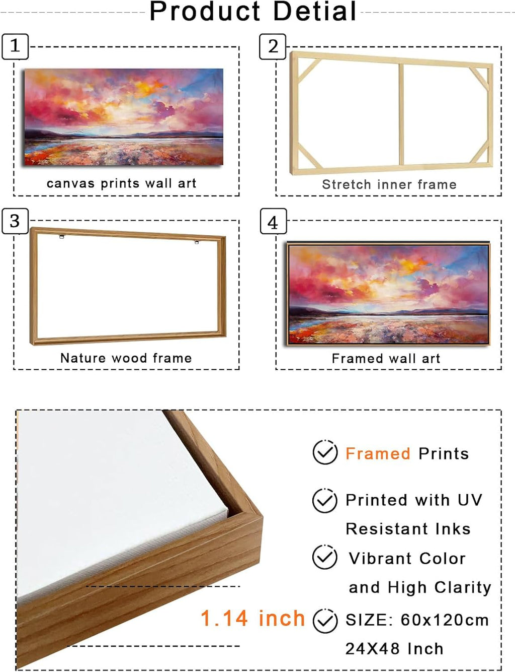 DVQ ART Canvas Wall Art for Living Room Large Size - Coastal Sunset Canvas Prints - Beach Wall Art for Home Decor, Ocean Scenery Picture, Framed Seascape Poster 24'x48' for Bedroom Bathroom Decor