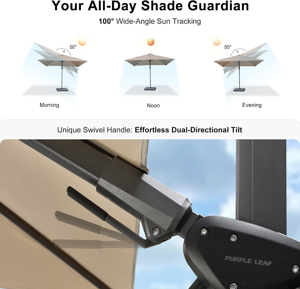 PURPLE LEAF 8.2' X 11.5' Left-right Tilting Patio Umbrella Outdoor Cantilever Swivel Rectangle Umbrella with Tilt Aluminum Offset Umbrella with 360-degree Rotation for Garden Deck Pool Patio Beige