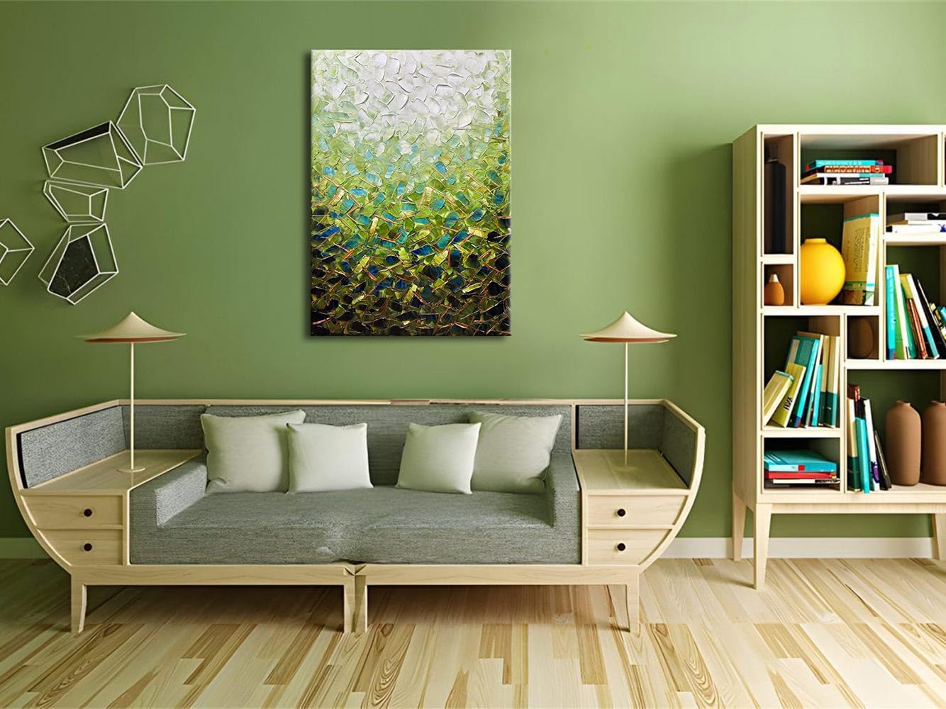 zoinart Textured Green Oil Painting on Canvas, Abstract Paintings Green Wall Art, Modern Wall Painting for Living Room Decor