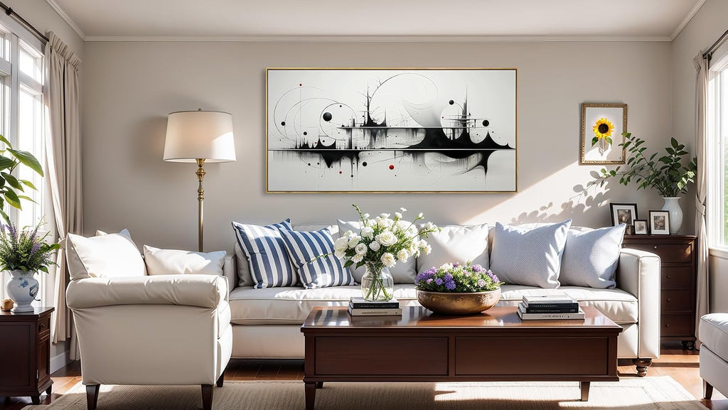 Wall Art Modern Artwork Black And White Canvas Painting Geometric Line Art Wall Decor for Living Room Bedroom Dining Room Home Office Decor 30'x60' with Framed