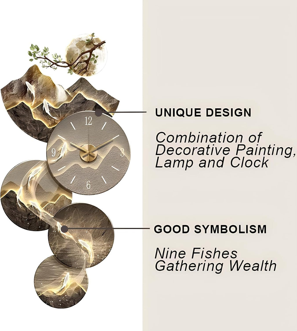 3D Wall Art Decor Clock, Large Wall Hanging Sculpture Painting with LED Light, Modern Home Decorative Wall Clock Art Decorations Lamp for Living Room Bedroom Entrance Office Decor