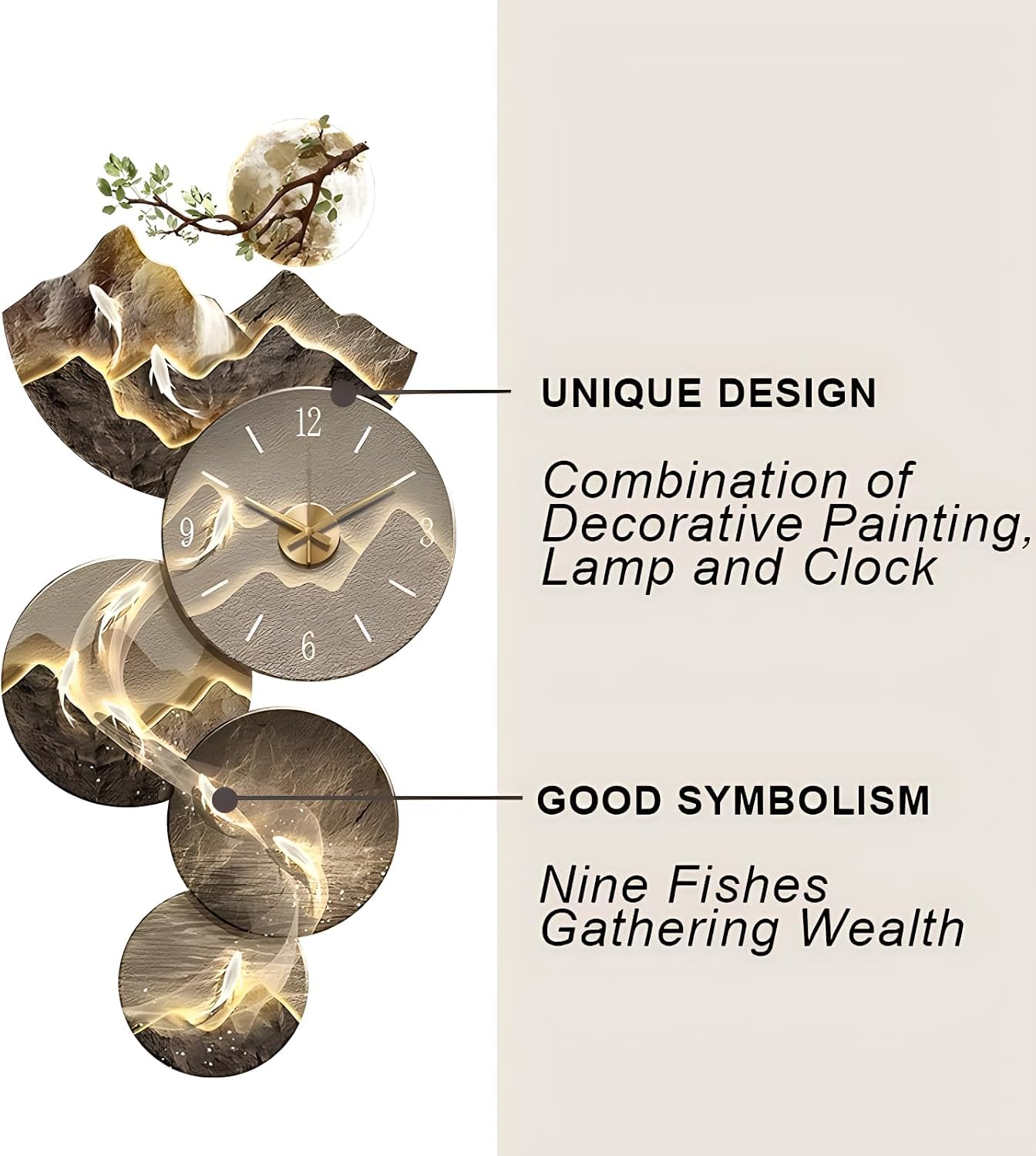 3D Wall Art Decor Clock, Large Wall Hanging Sculpture Painting with LED Light, Modern Home Decorative Wall Clock Art Decorations Lamp for Living Room Bedroom Entrance Office Decor