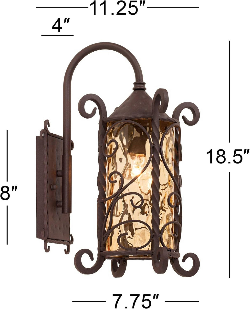 John Timberland Casa Seville Rustic Outdoor Wall Light Fixture Dark Walnut Twists 18 1/2' Champagne Hammered Glass for Exterior House Porch Patio Outside Deck Garage Yard Front Door Garden Home