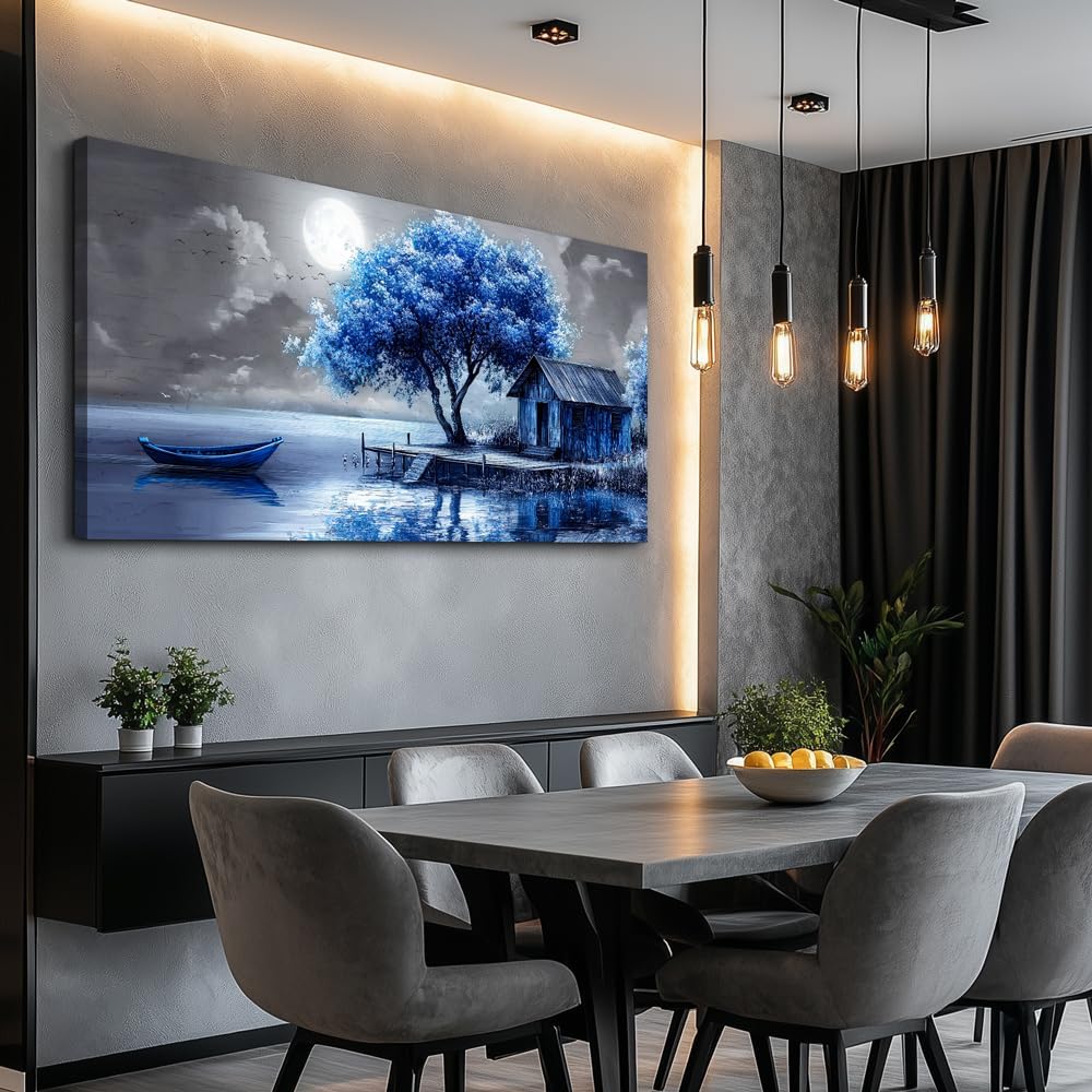 QIYILEXWART Canvas Wall Art For Living Room Large Wall Decor For Office Bedroom Decorations Blue Tree Landscape Pictures Abstract Painting Artwork Room Wall Mural Aesthetic Home Decor 30x60 In