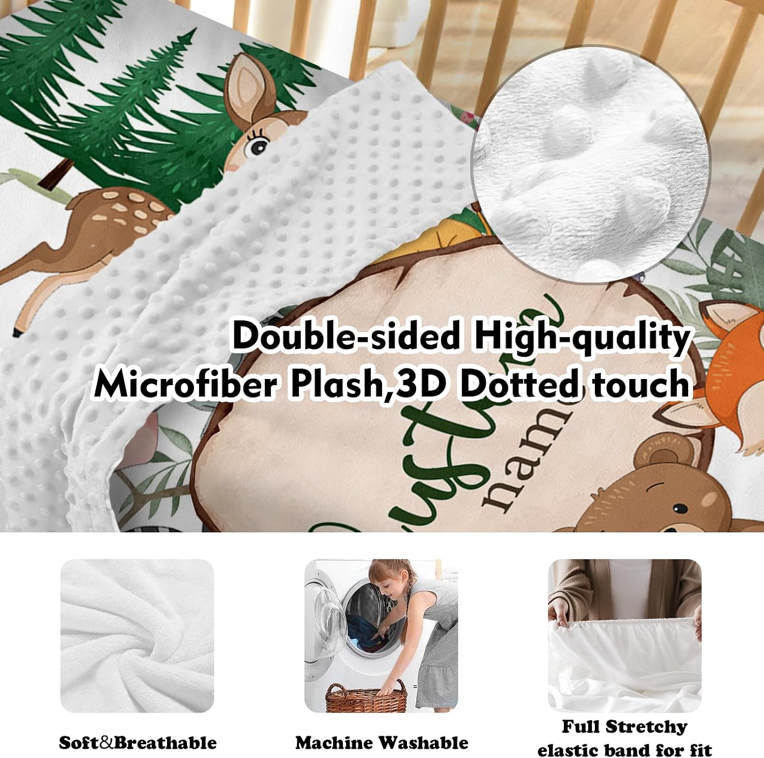 Personalized Nursery Crib Bedding Set: Custom Name 5 Piece Baby Crib Sets with Animal Theme - Toddler Double Layer Blanket Set, Comfortable Crib Bed Sheets for Baby Grils