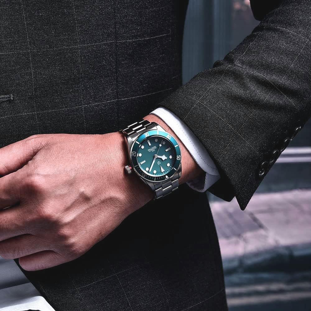 HaiQin Pagani Design 1671 V2 Classic Men's Automatic Watches Japanese NH35A Self-Winding Movement 100M Waterproof Mechanical Watch, Stainless Steel Aluminum Bezel Fashion Business Luminous Watch Date