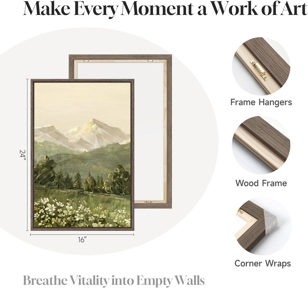 Large Framed Mountain Wall Art for Living Room, 3 Piece Modern Green Landscape Canvas Artworks, Forest River Nature Scenery Painting Prints for Bedroom Entryway Hallway Home Office Wall Decor