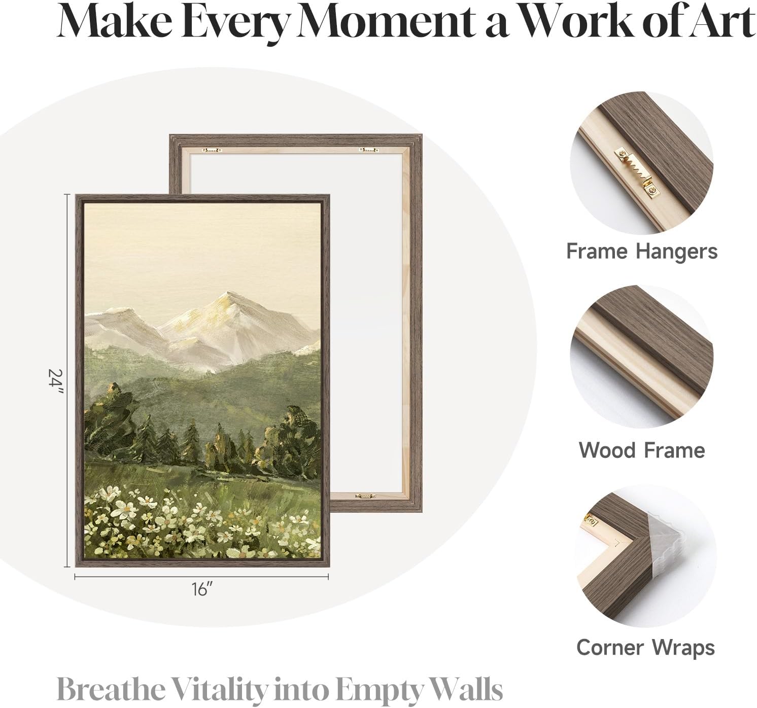 Large Framed Mountain Wall Art for Living Room, 3 Piece Modern Green Landscape Canvas Artworks, Forest River Nature Scenery Painting Prints for Bedroom Entryway Hallway Home Office Wall Decor