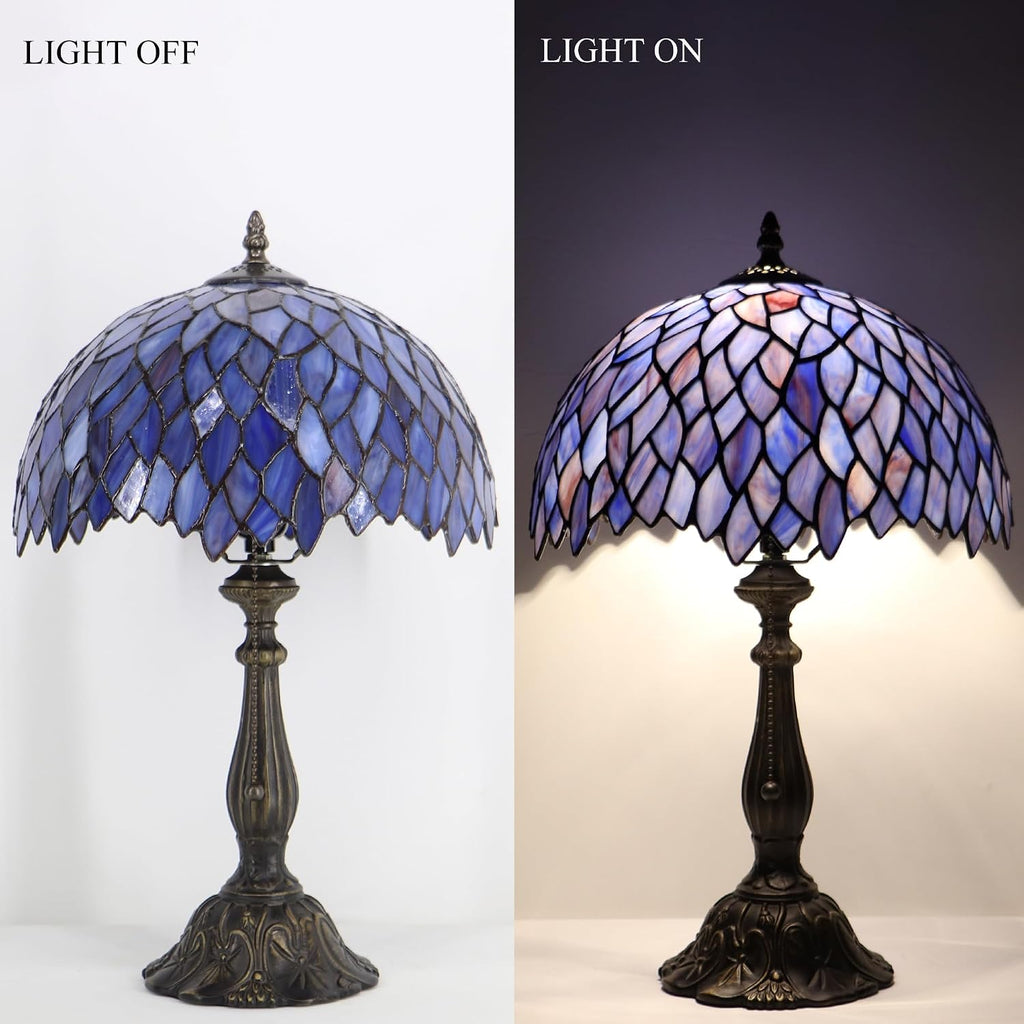 Tiffany Style Lamp Stained Glass Table Lamp Memory Sympathy Desk Reading Light 12X19 Inch (Wisteria Style)