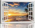 Ocean Canvas Wall Art Decor for Living Room Large Beach Pictures for Bedroom Window Frame Style Sunset Art Prints Seascape Artwork for Home Office Decorations (32 x 48 inch)