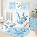 KAINSY Custom Crib Bedding Set, 5 Pcs Personalized Name Monogram Baby Crib Sets for Infants Toddlers, Blue Whale Nursery Bedding Set for Boys Girls, Double Layer Baby Bedding Sets Customized Gifts